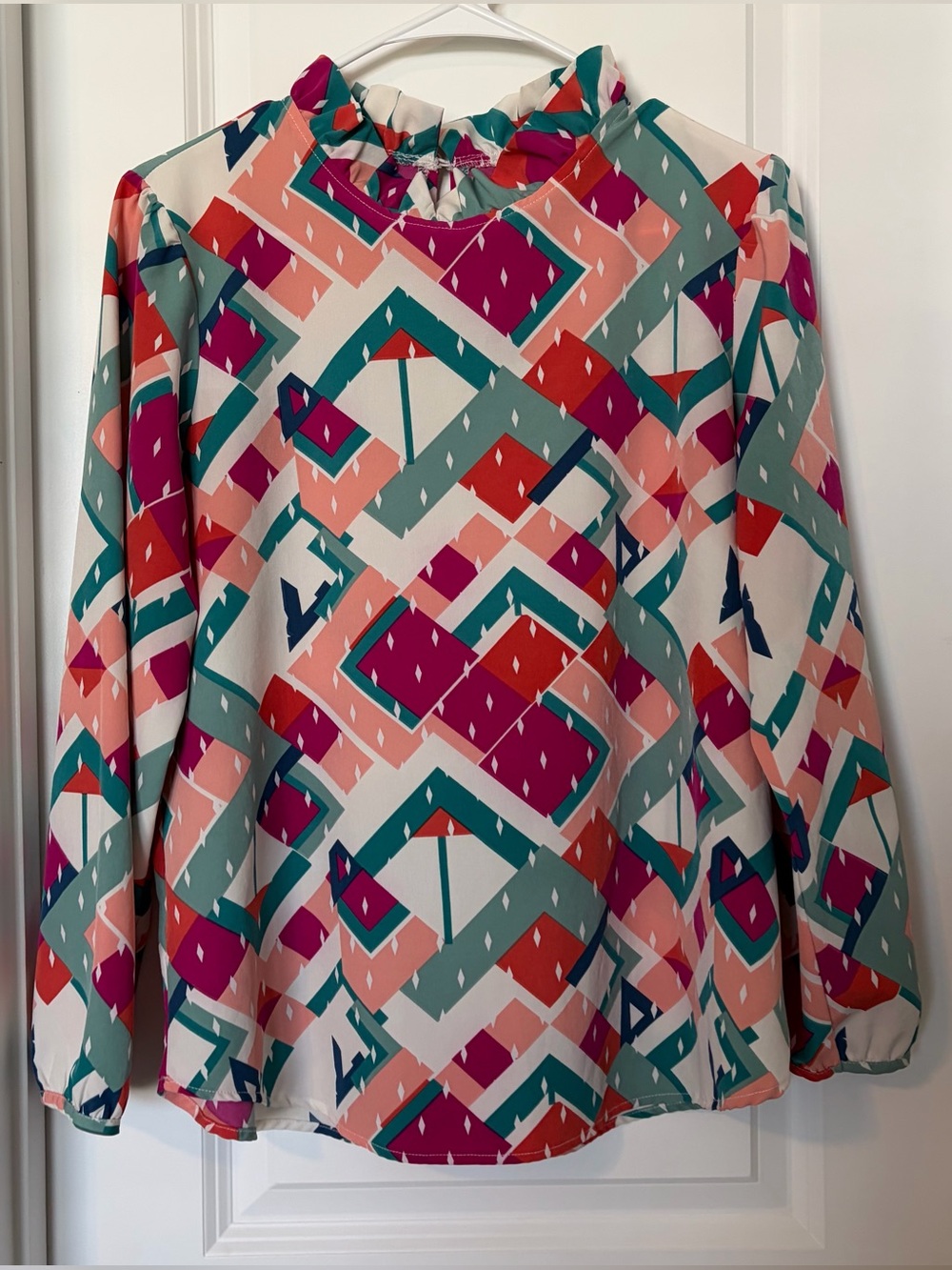 Michelle Mcdowell- Geometric Print Long-Sleeve Blouse - Multi Color
Size S